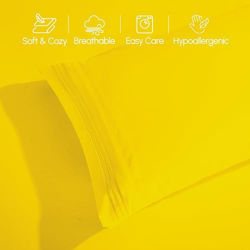 Elegant Comfort Luxurious 1500 Premium Hotel Quality Microfiber Three Line Embroidered Softest 4-Piece Bed Sheet Set, Wrinkle and Fade Resistant, King, Yellow