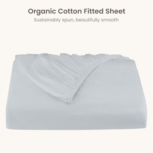 BIOWEAVES 100% Organic Cotton 1 King Size Fitted Sheet Only | 300 Thread Count Sateen Weave GOTS Certified with Deep Pocket - Glacier Gray