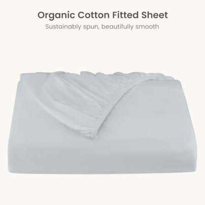 BIOWEAVES 100% Organic Cotton 1 King Size Fitted Sheet Only | 300 Thread Count Sateen Weave GOTS Certified with Deep Pocket - Glacier Gray