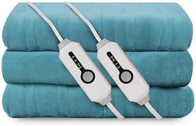 ReyyNio Electric Heated Blanket Queen Size 84"x90", Dual Controllers, Teal