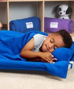 ROLLEE POLLEE Nap Sac Roll Up Napping Blanket with Attached Pillow for Preschool/Daycare, Super Soft with Elastic Straps, Fits Most Mats and Cots