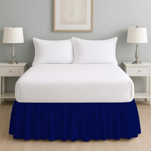 Mattress-Homes Ruffled Bed Skirt Split Corners with Platform, Tailored Fit Wrinkle Free Ultra-Soft Microfiber Dust Ruffle, Full 18" Drop, Navy Blue