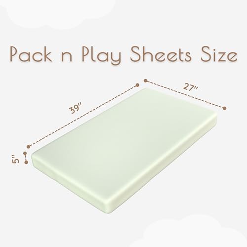 2 Pack Mini Crib Sheets - Jersey Cotton Pack and Play Sheets Fitted, 27" x 39", Fits Graco Pack n Play Mattress, Soft Playpen Sheets Pack n Play, Oeko-tex (Green Pack and Play Mattress Sheets)
