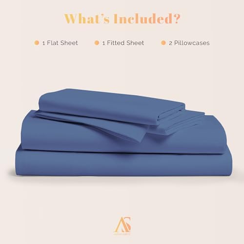 100% Egyptian Cotton Sheets Full Size - 800 Series Elite Collection Deep Pocket Sheet Set, Silky Soft Cooling Sateen Weave Luxury Hotel Sheet (4 PC, Deep Blue), Fits Mattress Upto 18"