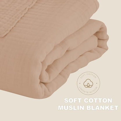 Cosy Family 4 Layer Muslin Bed Blanket - Breathable and Lightweight Gauze Boho Blanket for Spring, Soft 100% Cotton Muslin Blanket, Brown, 55x80 Inches