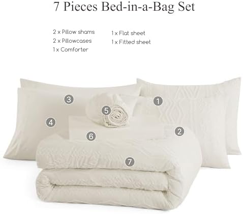 Full Size Comforter Set White Tufted Boho Bedding Sets Farmhouse 7 Pieces