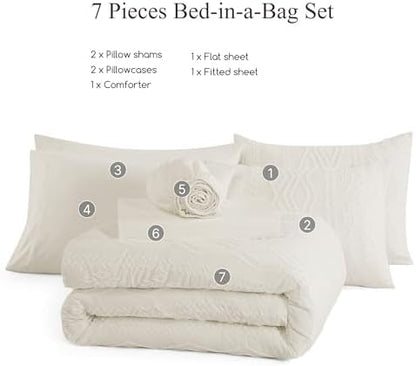 Full Size Comforter Set White Tufted Boho Bedding Sets Farmhouse 7 Pieces
