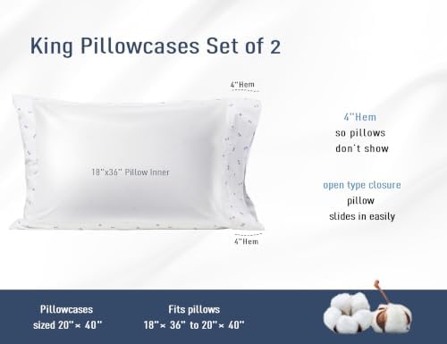 Pillow Cases 100% Cotton Percale King Size Set of 2, Tiny Floral
