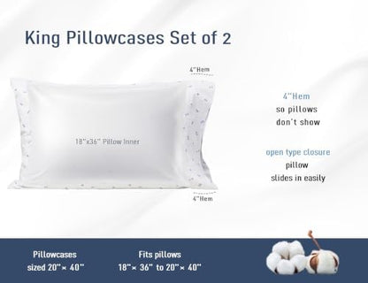 Pillow Cases 100% Cotton Percale King Size Set of 2, Tiny Floral