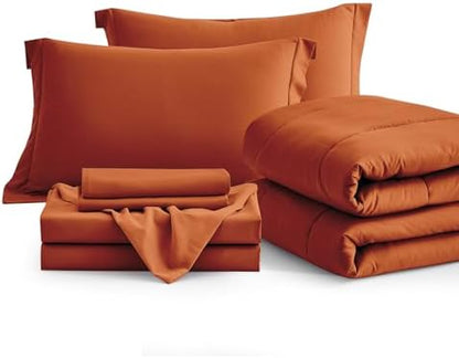 Maple&Stone Full Comforter Set 7 Pieces Bed in a Bag Brunt Orange Bed Set