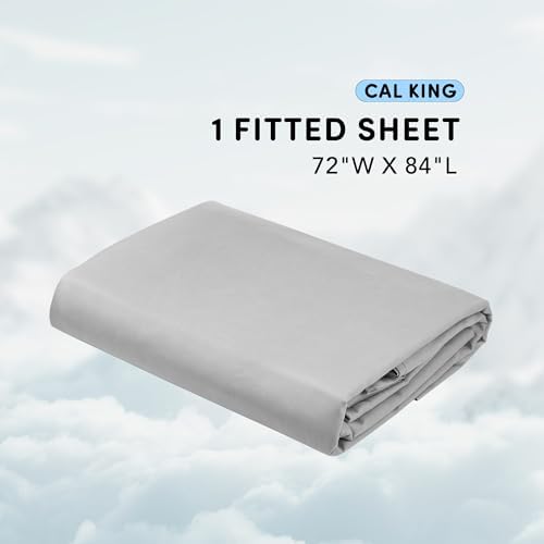 Comfort Spaces Coolmax Moisture Wicking Fitted Sheet ONLY Super Soft, Fade Resistant, All Elastic Deep Pocket Fits Up to 16" Mattress - Warm Weather Cooling Sheets for Night Sweats, Cal King, Grey