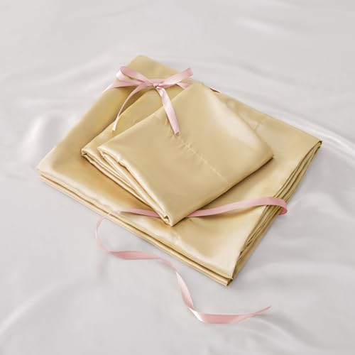 BEDELITE Satin Sheets Twin XL Size Bed Set, Champagne, 3 Pieces