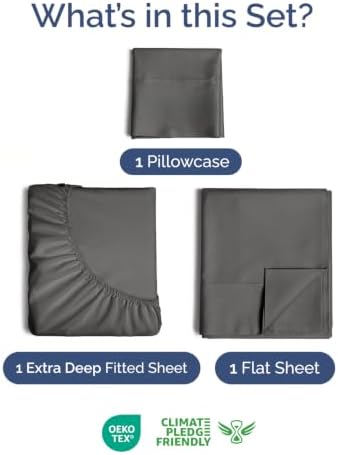 Extra Deep Pocket Twin Size Sheet Set - Breathable & Cooling - Charcoal