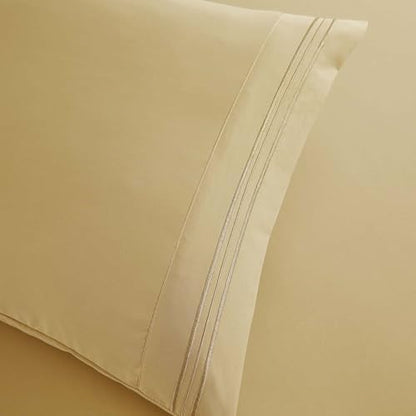 Clara Clark Full Sheets, 6 Piece Set - Hotel Luxury Bed Sheets, Super Soft Bedding Set, Full Size, Camel Gold
