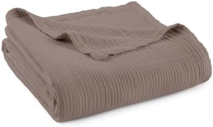100% Cotton Organic Muslin Throw Blanket for Adults GOTS & Fairtrade Certified Organic Cotton - Couch Living Room and Bedroom Decor - 4 Layer Super Soft and Cozy (Moon Rock, Queen)
