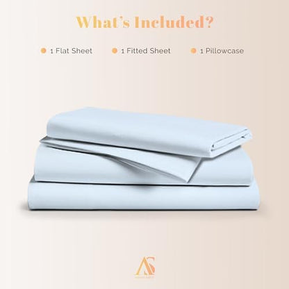 100% Egyptian Cotton Sheets Twin Size - Luxury 800 Series Elite Collection Egyptian Cotton Twin Size Bed Sheet Set (3 PC, Light Blue), Soft, Cooling, 16" Deep Pocket Hotel Bedsheet