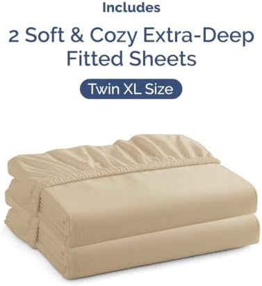 CGK Linens 2 Pack Extra Deep Twin XL Fitted Sheets - Beige