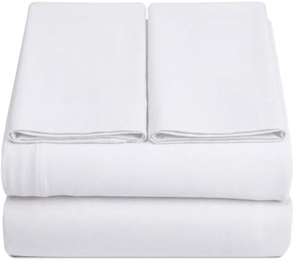 Full XL 100% Cotton Jersey Knit Sheet Set, 4PC, 15" Deep Pocket, White