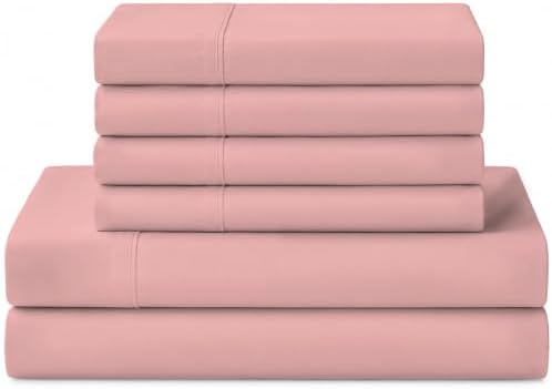 Linen Home 100% Cotton Percale Sheets California King Size, English Rose, Deep Pocket, 6 Pieces Set- 1 Flat, 1 Fitted and 4 Pillowcases, Crisp Cool and Long Staple Strong Bed Linen