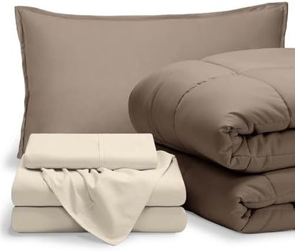 Bare Home Bed-in-A-Bag 5 Piece Set (Twin XL, Taupe/Sand)