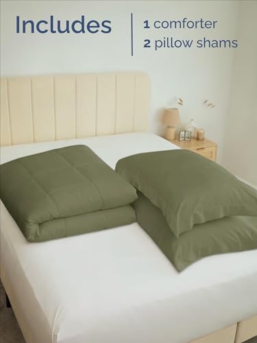 Queen Comforter Set - Sage Green Bedding for All Seasons - 3 Piece Bed Set