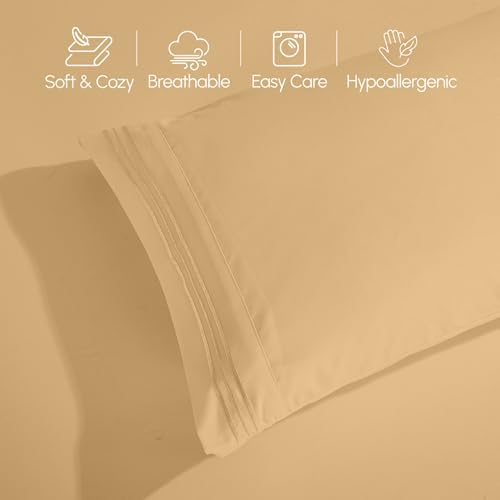 Elegant Comfort Luxury 4-Piece Bed Sheet Set - Luxury Bedding 1500 Premium Hotel Quality Microfiber, Wrinkle Resistant Cool and Breathable, Easy Elastic Fitted, RV Short Queen, Camel-Gold