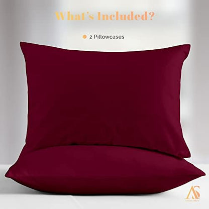 Ashton Pillowcases Premium 800-Thread-Count Egyptian Feel 100% Cotton King Size Pillowcases - Soft, Breathable Burgundy