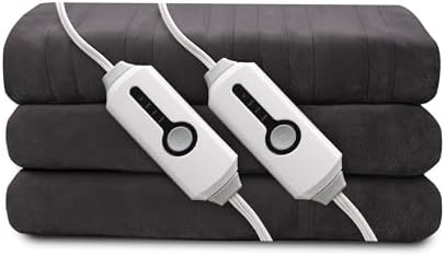 Electric Heated Blanket Queen Size 84"x90", Dual Controllers, Dark Gray