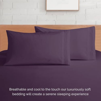 Elegant Comfort 4-Piece Bed Sheet Set - Luxury Bedding 1500 Premium Hotel Quality Microfiber, All Around Elastic 18-24 Inches Deep Fitted Sheet- Extra Deep Pocket Sheets, King, Plum Purple