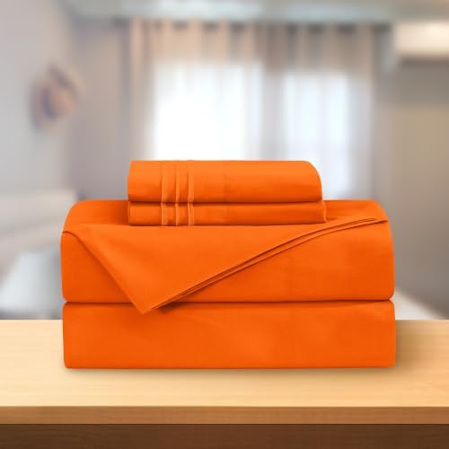 Elegant Comfort Luxury 4-Piece Bed Sheet Set - Luxury Bedding 1500 Premium Hotel Quality Microfiber, Wrinkle Resistant Cool & Breathable, Easy Elastic Fitted, Full, Persimmon