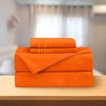 Elegant Comfort Luxury 4-Piece Bed Sheet Set - Luxury Bedding 1500 Premium Hotel Quality Microfiber, Wrinkle Resistant Cool & Breathable, Easy Elastic Fitted, Full, Persimmon