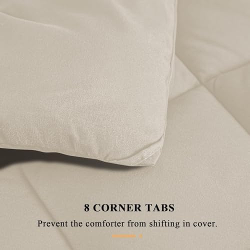 Oversized King Comforter, Extra Large King Size Comforter Oversized, All Season Soft Lightweight Quilt Down Alternative Duvet Insert with 8 Corner Tabs（120x98, Beige）