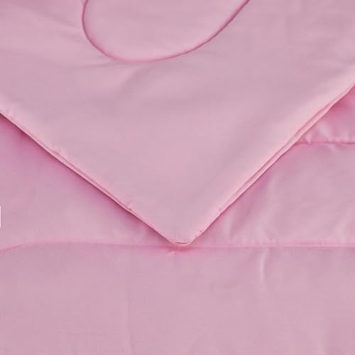 Amazon Basics 5-Piece Soft, Easy-Wash Microfiber Kid's Bed-in-a-Bag Bedding Set with Sheet and Comforter, Twin, Pink, Solid