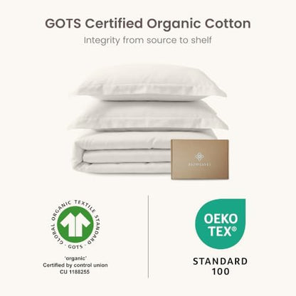 BIOWEAVES 100% Organic Cotton King Duvet Cover Set, 3-Piece, 300 Thread Count Sateen Weave GOTS Certified Comforter Cover with Buttoned Closure and 2 Pillow Shams – Cream, 104x90 inches