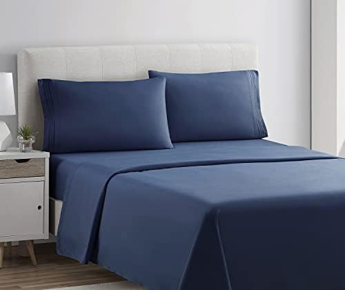 Clara Clark Bed Sheets, Premier 1800 Series 4 Piece Bed Sheet Set, Deep Pocket, Wrinkle, Fade, Stain Resistant, Luxury Soft Bedding Sheets & Pillowcases, Twin-XL, Navy Blue