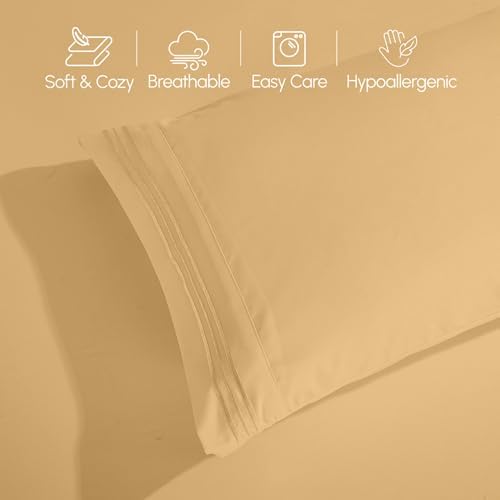 Elegant Comfort Luxury 4-Piece Bed Sheet Set - Luxury Bedding 1500 Premium Hotel Quality Microfiber, Wrinkle Resistant Cool & Breathable, Easy Elastic Fitted, King, Camel-Gold