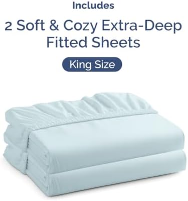 CGK Linens 2 Pack Extra Deep King Fitted Sheets - Ice Blue