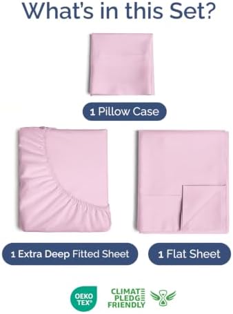 Extra Deep Pocket Twin Size Sheet Set - Breathable & Cooling - Light Pink