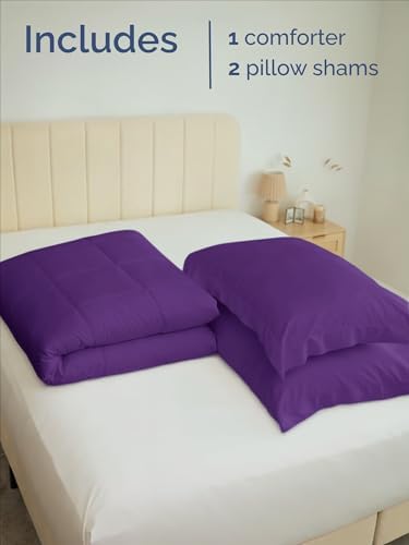 King Comforter Set - Purple Bedding for All Seasons - Soft 3 Piece Bed Set