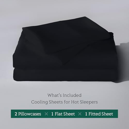Cooling Sheets Set Queen Size, Viscose Derived from Bamboo for Hot Sleepers | Deep Pocket Up to 16 Inch | Silky Soft & Breathable Bedding - 4PC (Queen, Black)