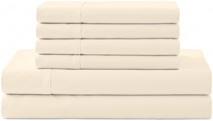 Linen Home 6 Piece California King Sheet Set, 100% Cotton Percale, 4 Pillowcases, Deep Pocket with All Around Elastic Sheet, Crisp Breathable Bedding, Hotel Luxury, Long-Staple Combed Cotton, Ivory