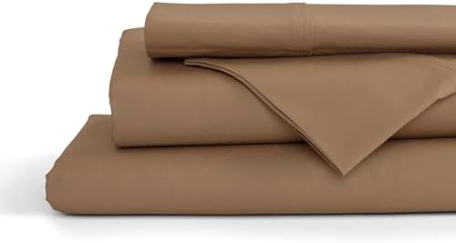 Linen Home Queen Sheets 100% Cotton Percale, 4 Pc Cooling Set Earthy Brown