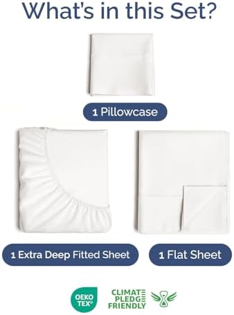 Extra Deep Twin Sheet Set - 3 Piece Breathable & Cooling - Antique White