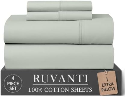 RUVANTI 100% Cotton Twin Sheets, Percale Weave Twin Sheet Set, Ocean Breeze
