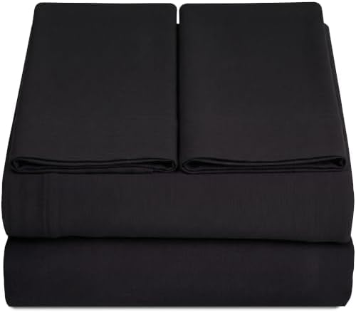 Full XL 100% Cotton Jersey Knit Sheet Set, 4PC, 15" Deep Pocket, Black