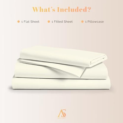 100% Egyptian Cotton Sheet Twin XL Size - 800 Series Elite Collection Egyptian Cotton Twin XL Size Bed Sheets Set (3 PC, Ivory), Soft, Cooling, 16" Deep Pocket Luxury Hotel Bedsheet