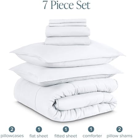 Bare Home Bed-in-A-Bag 7 Piece Set (King, White/White)