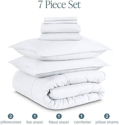 Bare Home Bed-in-A-Bag 7 Piece Set (King, White/White)