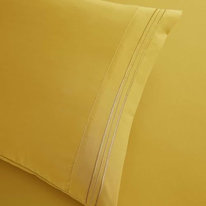 Clara Clark RV Queen Sheets, 6 Piece RV Sheets Set - Hotel Luxury Sheets for RV Bunks, Super Soft Bedding Set, Short Queen,Yellow