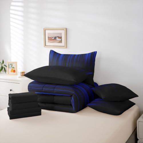 Feelyou Neon Blue Comforter Set with Sheets 7 Piece Full Size